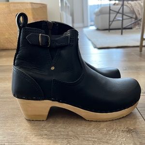 No.6 5" Leather Clog Buckle Boot on Mid Heel in Black